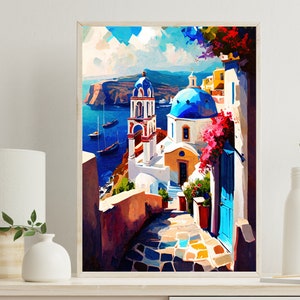 Greece Travel Wall Art Large Canvas Santorini Greece Print Wall Art European Cities Prints Greece Travel Poster Mediterranean Wall Decor