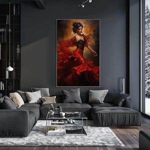 Flamenco Dancer Canvas Print, Spanish Art, Red Dress image 9