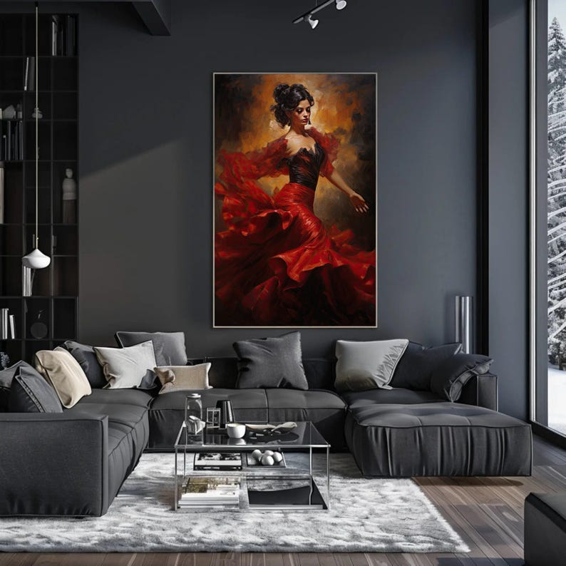 Flamenco Dancer Canvas Print, Spanish Art, Red Dress image 9