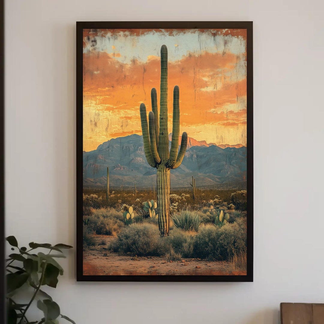 Vintage Saguaro Cactus Canvas Print, Southwestern Desert Wall Art - Etsy