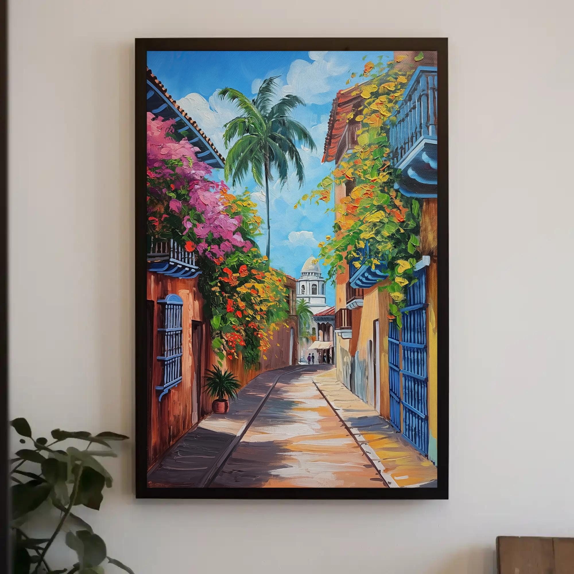 Latin American Street Canvas Print, Colorful Cultural Wall Art