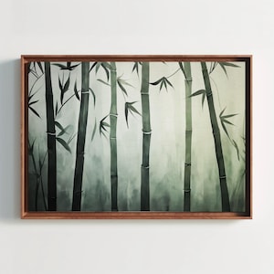 Chinese Bamboo Forest Canvas Print, Tranquil Green Nature Painting, Asian Zen Wall Art for Living Room or Meditation Space