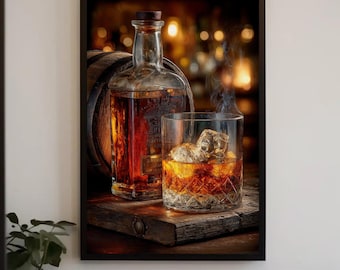 Bourbon & Whiskey Barrel Canvas Print – Rustic Bar Lounge Art