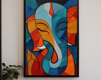 Ganesha Abstract Indian Art, Colorful Indian Decor, Hindu God Ganesh Wall Art, Framed Poster, Ready To Hang