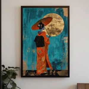 Geisha Canvas Print | Japanese Boho Style Wall Art | Luxury Geisha in Bohemian Decor | Ready to Hang Japanese Canvas Art for Home