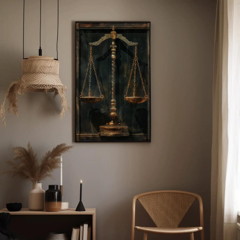 Scales of Justice Painting Canvas | Elegant Legal Decor | Framed ...