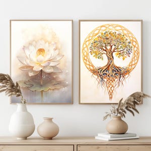 Zen Wall Art Set, Lotus & Tree of Life, Framed Canvas Prints