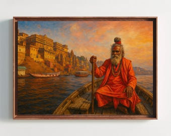 Varanasi Ganges River Canvas Print, India Spiritual Art