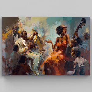 African American Jazz Canvas Art – Framed Abstract Painting