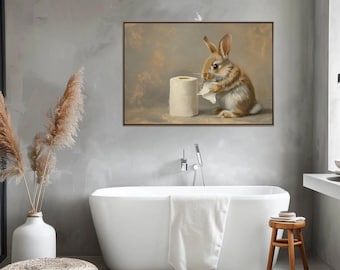 Rustic Rabbit Canvas Print, Funny Bathroom Farmhouse Wall Art