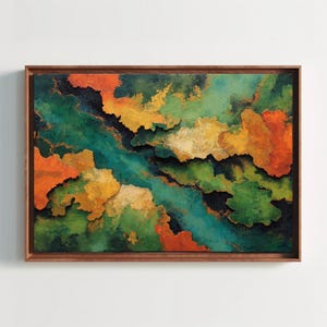 Terracotta Green Abstract Canvas Print, Earthy Impasto Wall Art