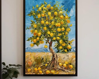Framed Lemon Tree Oil Painting | Botanical Canvas Wall Art