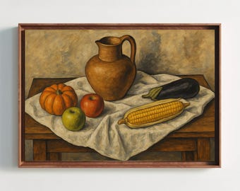 Rustic Still Life Canvas Print, Mexican Painting Style, Kitchen Art