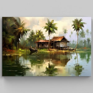 Art of Beautiful Scenery of Kerala, Kerala Home Decor, South Indian Painting, Kerala Oil Painting, Kerala Art, South Indian Decor