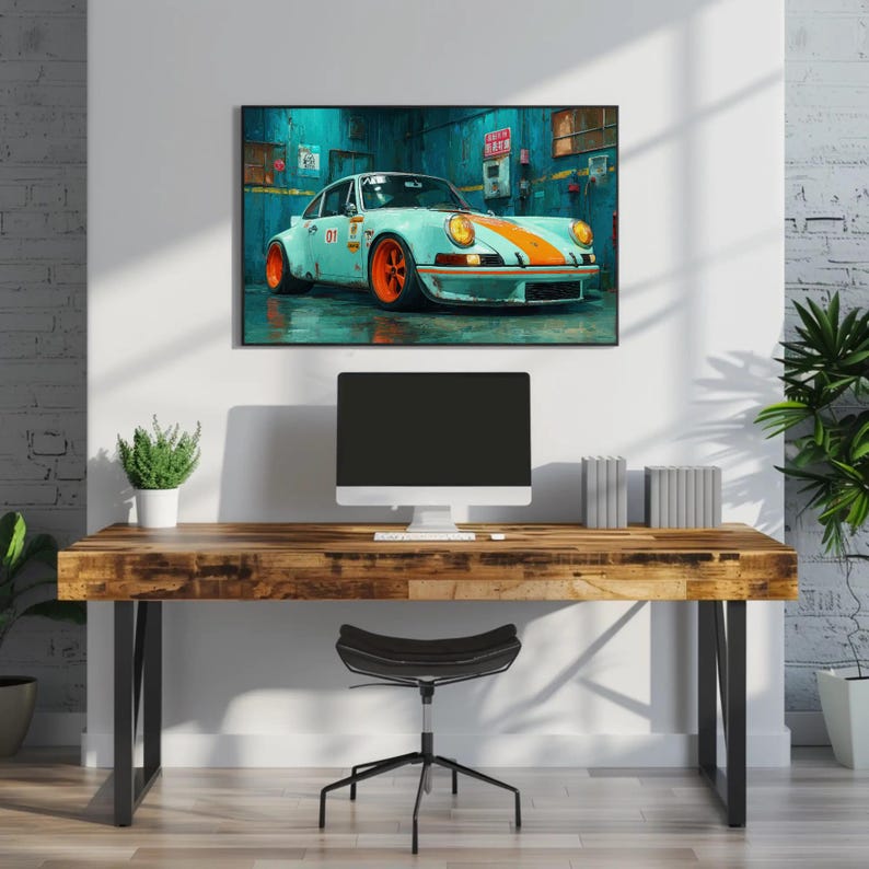 Vintage Porsche 911 Print | Classic Racing Car Wall Art | Man Cave ...