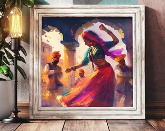 Poster con l'immagine di una donna del Rajasthan - Illustrazione di danza tradizionale indiana