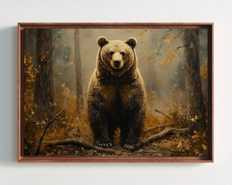 Grizzly Bear Canvas Print - Wildlife Forest Art, Cabin Decor