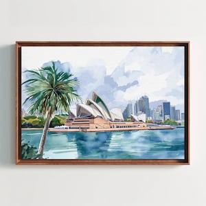 Opera House Wall Art, Sydney Large Canvas Print, Australian Wall Home Decor, Opera House Australia Watercolor Painting, Framed Ready To Hang