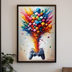 Colorful Gaming Controller Painting Signed Art Man Cave Cool Wall Art ...