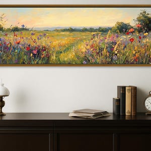 Wildflower Meadow Canvas Art, Panoramic Landscape Print, Modern Farmhouse Decor
