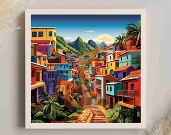 Colorful Puerto Rican Town Art Print | Caribbean Home Decor