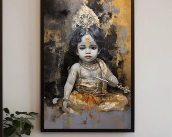 Baby Krishna Canvas Art | Hindu God Indian Home Decor