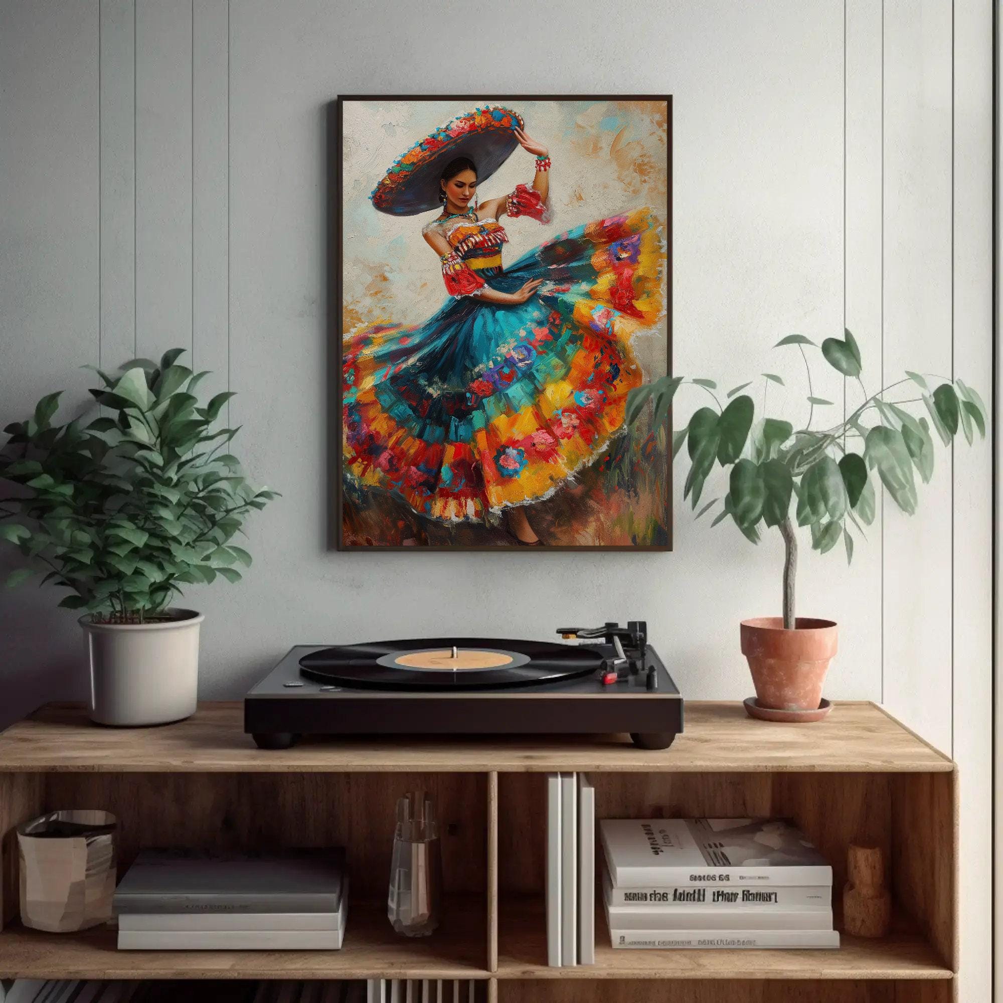 Framed Mexican Folk Art Canvas Print – Woman in Traditional Dress - Etsy