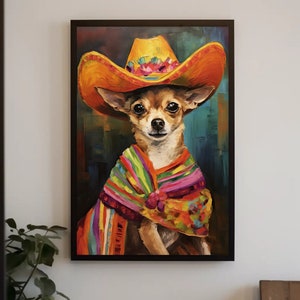 Mexican Chihuahua Dog Funny Art Canvas Print, Framed Wall Decor, Quirky Mexican Home Decoration, Ready to Hang, Perfect Gift for Dog Lovers