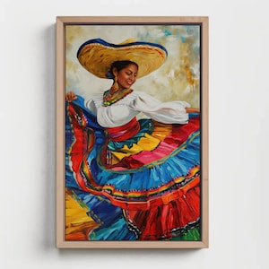 Mexican Folk Dance Canvas Art, Mexican Gift Ideas, Ready To Hang Framed Mexico Print, Baile Folklorico Print, Mexican Art