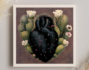 Cactus Heart Canvas Print, Mexican Folk Art, Boho Wall Decor