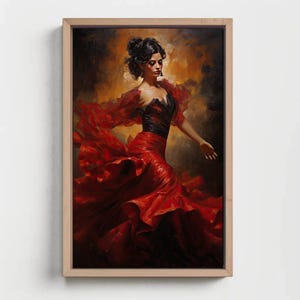 Flamenco Dancer Canvas Print, Spanish Art, Red Dress image 5