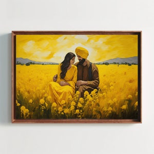 Punjabi Couple in a Mustard Field Print, Indian Decor, Punjabi Art Print, Punjab Wall Art