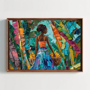 Caribbean Woman Canvas Print – Impasto Oil Painting, Tropical Wall Art