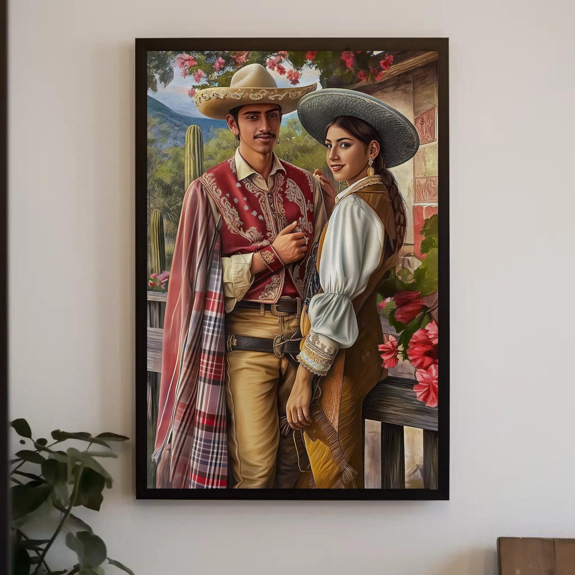 Mexican Jaripeo Couple Canvas Print, Extra Large Cowboy Wall Art