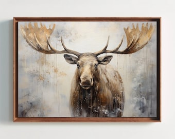Stampa su tela con cornice di alce astratta / Arte murale con animali
