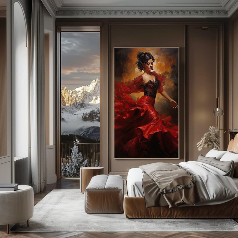 Flamenco Dancer Canvas Print, Spanish Art, Red Dress image 7