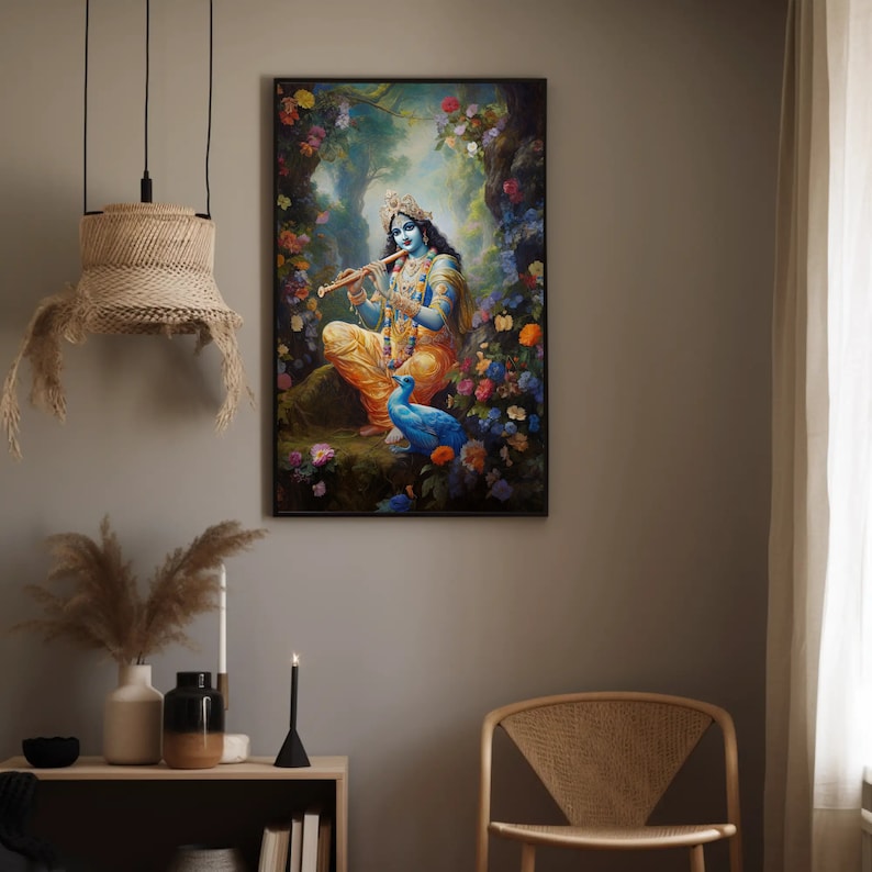 Lord Krishna Painting Indian God Wall Art Hindu God Framed Etsy Australia