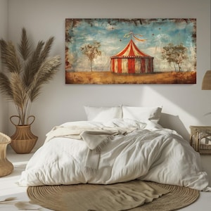 Circus Tent Vintage Painting Canvas | Retro Wall Art Decor | Framed Nostalgic Circus Artwork for Home and Office, Ready to Hang
