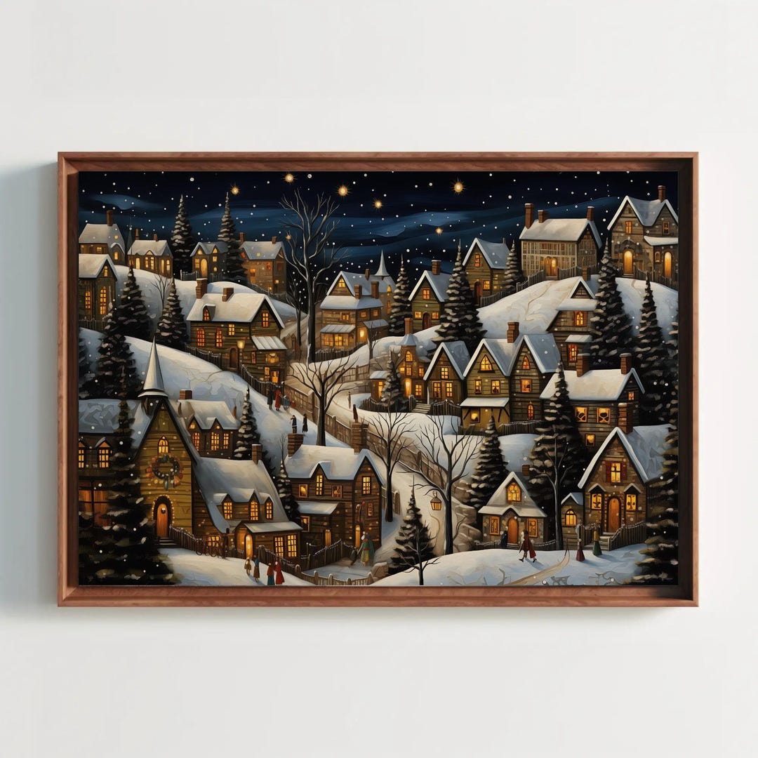 Christmas Town Canvas Print – Winter Village Scene Wall Art - Etsy
