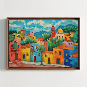 Mexico Modern Style Canvas Print, Colorful Mexican Artwork, Mexico wall Art, Ready To Hang Framed Mexican Print