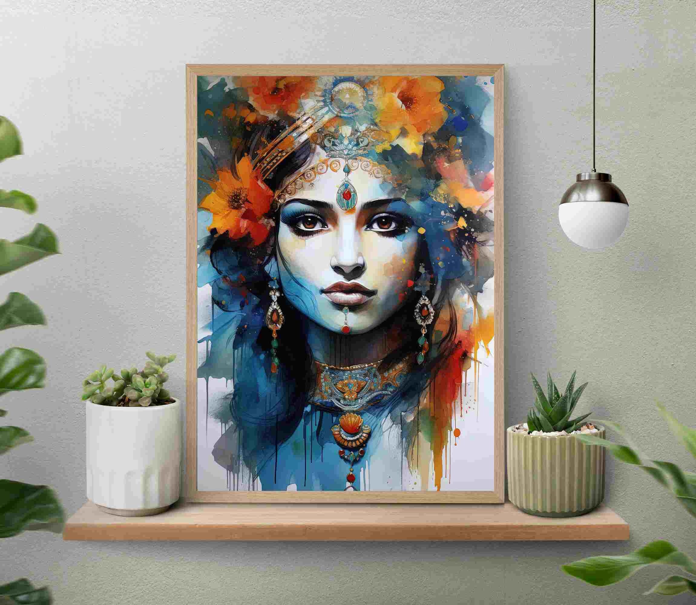 Krishna Watercolor Painting Krishna Wall Art Indian Home Etsy