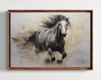 ブルーシャンパンホース、テクスチャーのある大胆な馬の絵、馬のアート