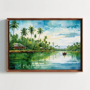 Kerala Landscape Painting - Modern South Indian Artwork for Desi Decor - India Inspired South Indian Artwork