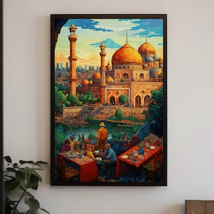 Ancient India Vivid City Landscape Vertical Extra-Large Wall Art, India Landscape Print, India Wall Art, Indian Decor, Antarmada Art