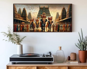 Framed Indian Temple Festival Canvas Print, South India Wall Art