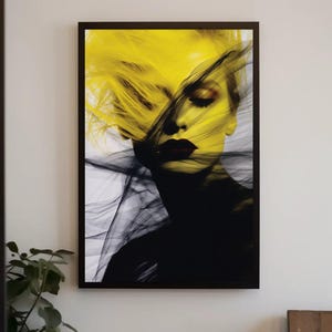 Abstract Yellow and Black Woman Face canvas wall art Abstract Woman Portrait art Living Room Decor Ready To Hang