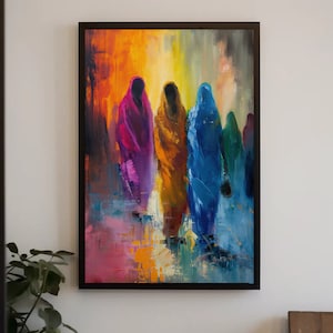 Indian Woman Colorful Abstract Painting, Framed Canvas Print, India Wall Art, Indian Painting Gift, Indian Home Decor, South Asian Art