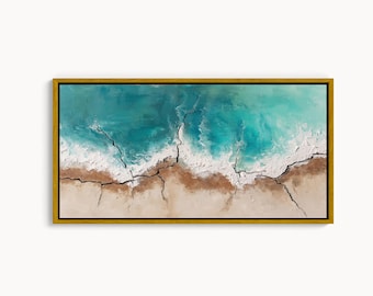 Ocean Abstract Canvas Print – Modern Coastal Wall Art with Turquoise Waves and Beach Texture