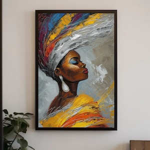 African Woman Abstract Painting, Extra Large Canvas, African American Art, African Wall Decor, Black Woman Art, Ready To Hang