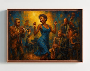 Jazz Dance Party Canvas Print, Vibrant Musicians, Colorful Home Decor